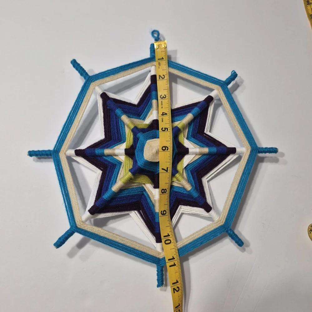 ​Handmade 8-Point Ojo de Dios Mandala - Navy & Royal Blue Yarn Wall Art 11